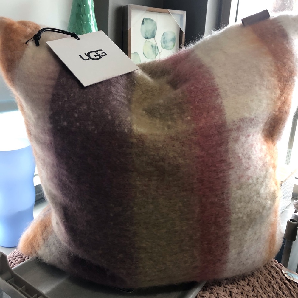 UGG pink purple plaid pillow NWT